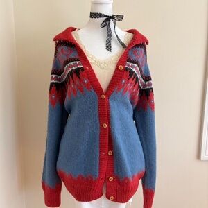 Peruvian Connection alpaca wool boho cottagecore heart cardigan knit sweater M-L